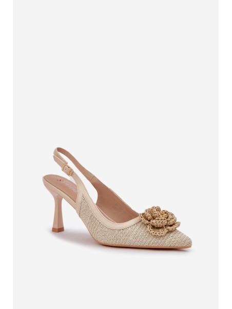 Woven Heels With Open Back Beige Lanithra