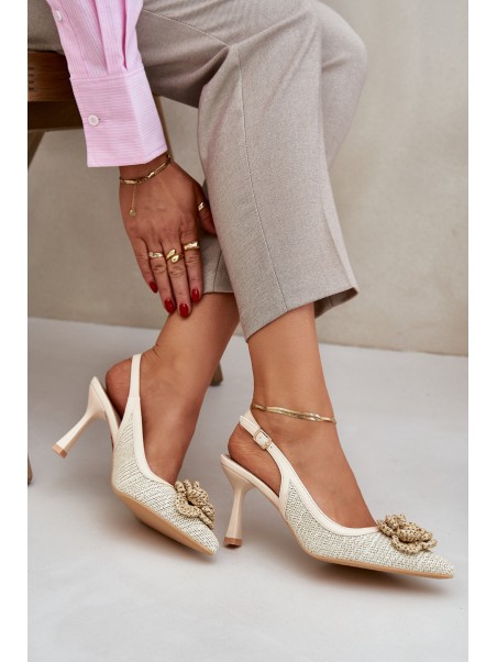 Woven Heels With Open Back Beige Lanithra