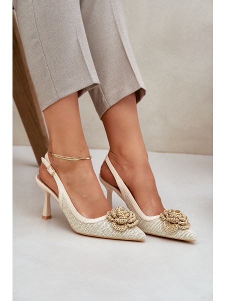 Woven Heels With Open Back Beige Lanithra