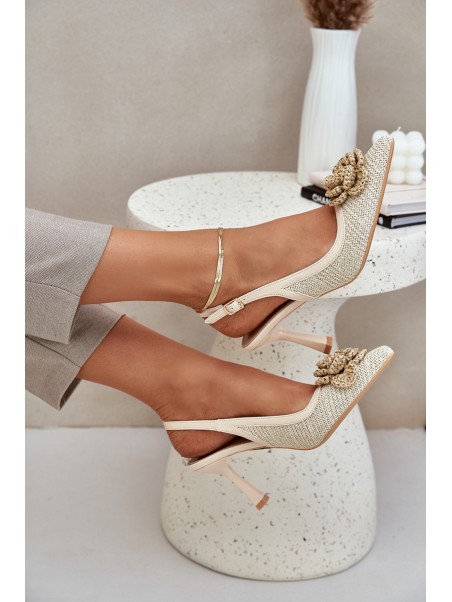 Woven Heels With Open Back Beige Lanithra