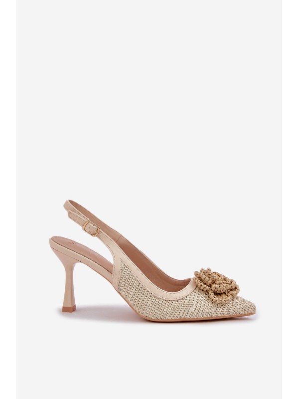 Woven Heels With Open Back Beige Lanithra