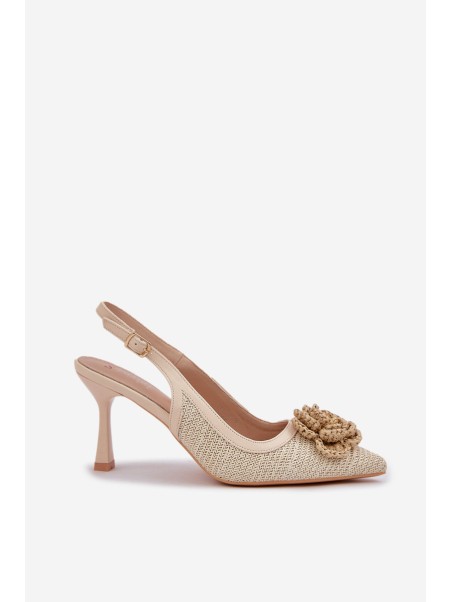 Woven Heels With Open Back Beige Lanithra