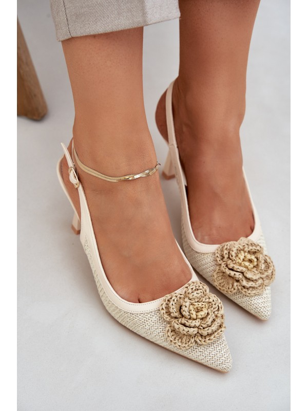 Woven Heels With Open Back Beige Lanithra