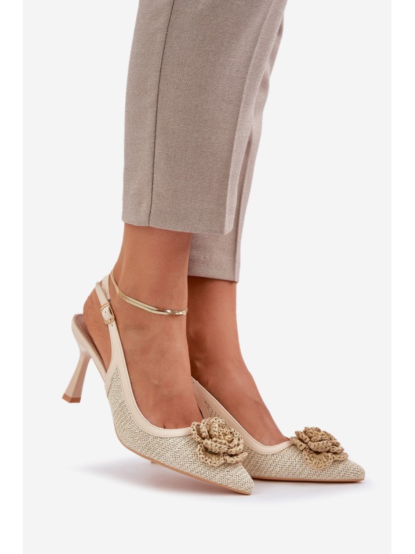 Woven Heels With Open Back Beige Lanithra