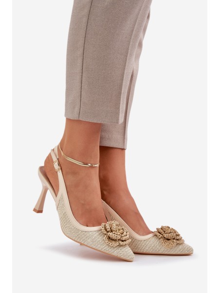 Woven Heels With Open Back Beige Lanithra