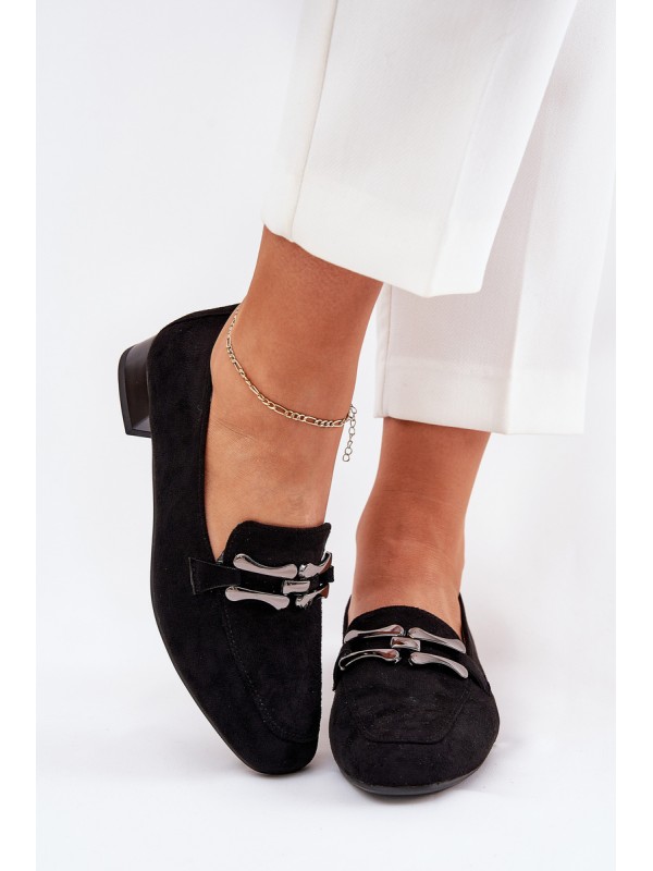 Moccasins With Decoration On A Delicate Heel Eco Suede Black Pillitha