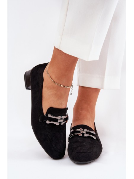 Moccasins With Decoration On A Delicate Heel Eco Suede Black Pillitha