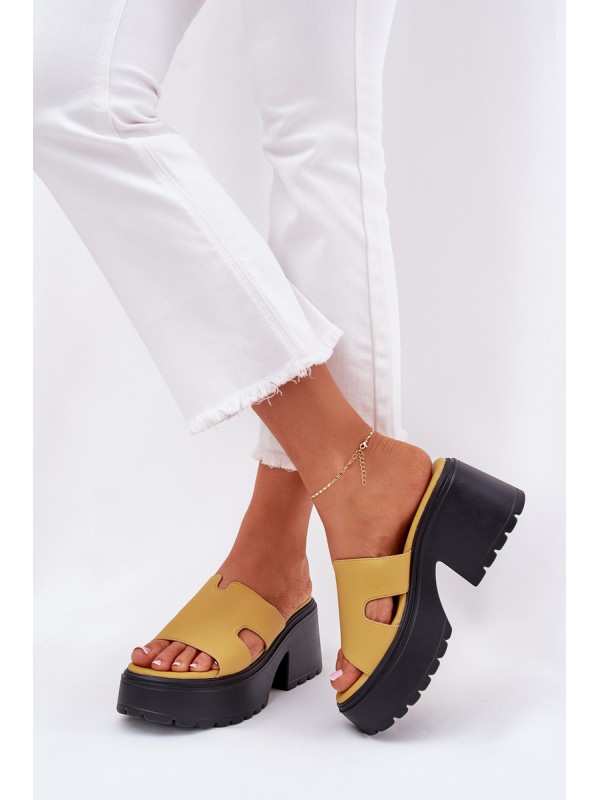 Ladies Platform Slippers With A Chunky Heel Yellow Rizana