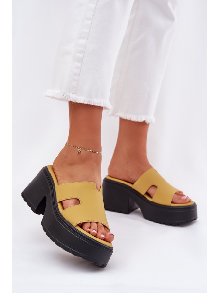 Ladies Platform Slippers With A Chunky Heel Yellow Rizana