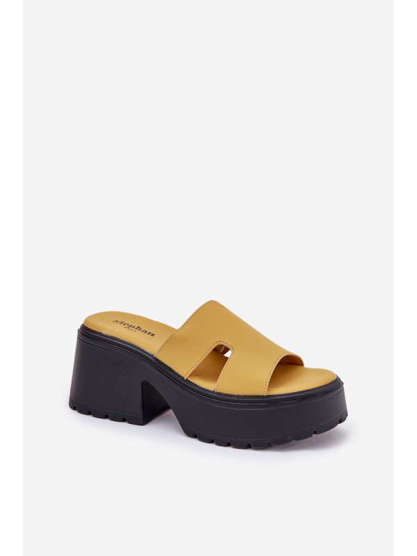 Ladies Platform Slippers With A Chunky Heel Yellow Rizana
