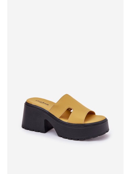 Ladies Platform Slippers With A Chunky Heel Yellow Rizana