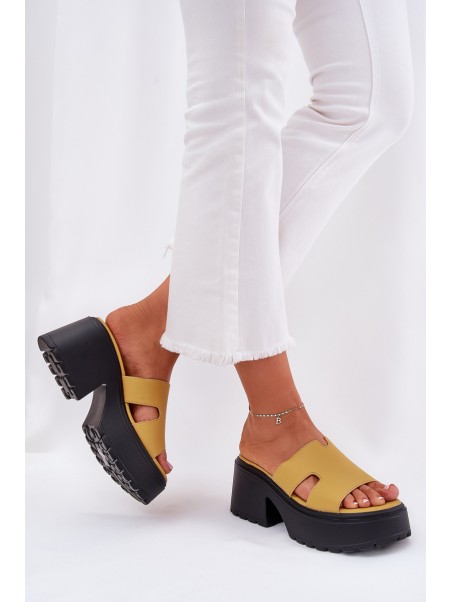 Ladies Platform Slippers With A Chunky Heel Yellow Rizana