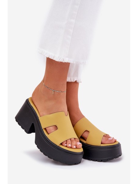 Ladies Platform Slippers With A Chunky Heel Yellow Rizana