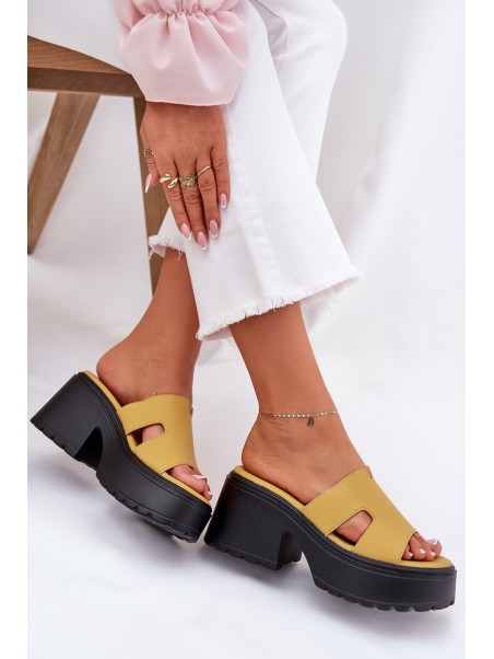 Ladies Platform Slippers With A Chunky Heel Yellow Rizana