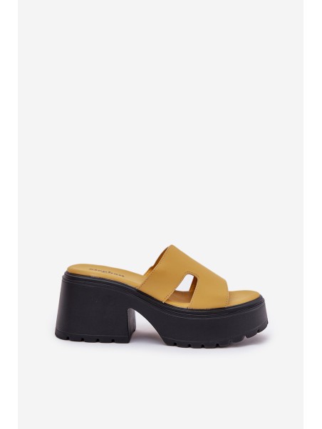 Ladies Platform Slippers With A Chunky Heel Yellow Rizana