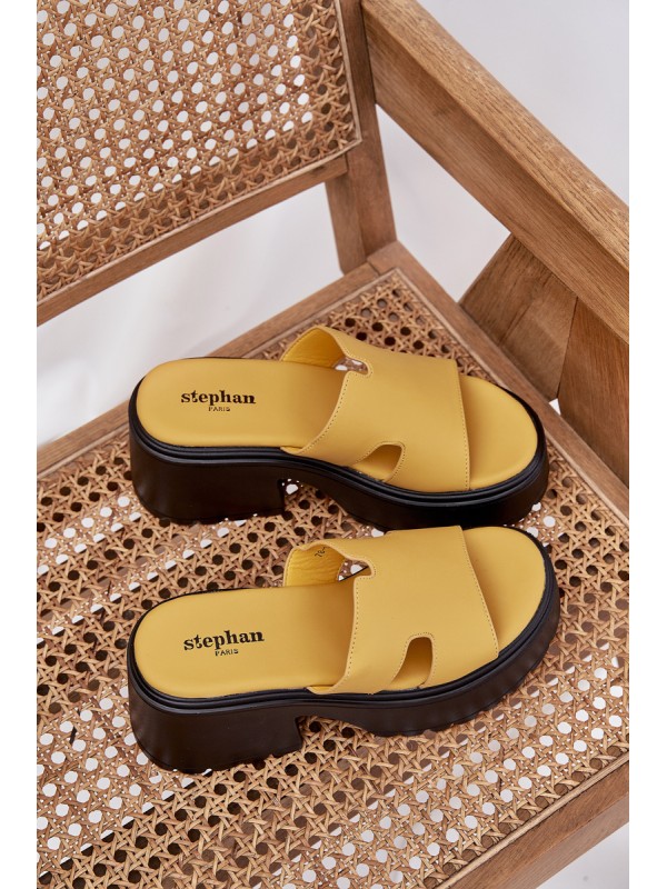 Ladies Platform Slippers With A Chunky Heel Yellow Rizana