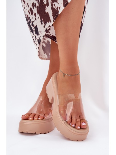 Transparent Women's Slippers On Platform And Chunky Heel Beige Rizana