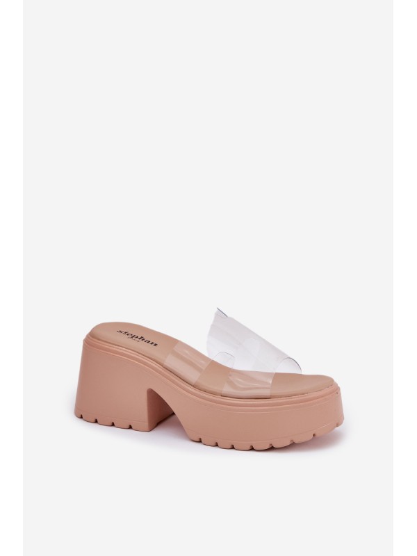 Transparent Women's Slippers On Platform And Chunky Heel Beige Rizana