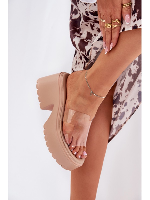 Transparent Women's Slippers On Platform And Chunky Heel Beige Rizana