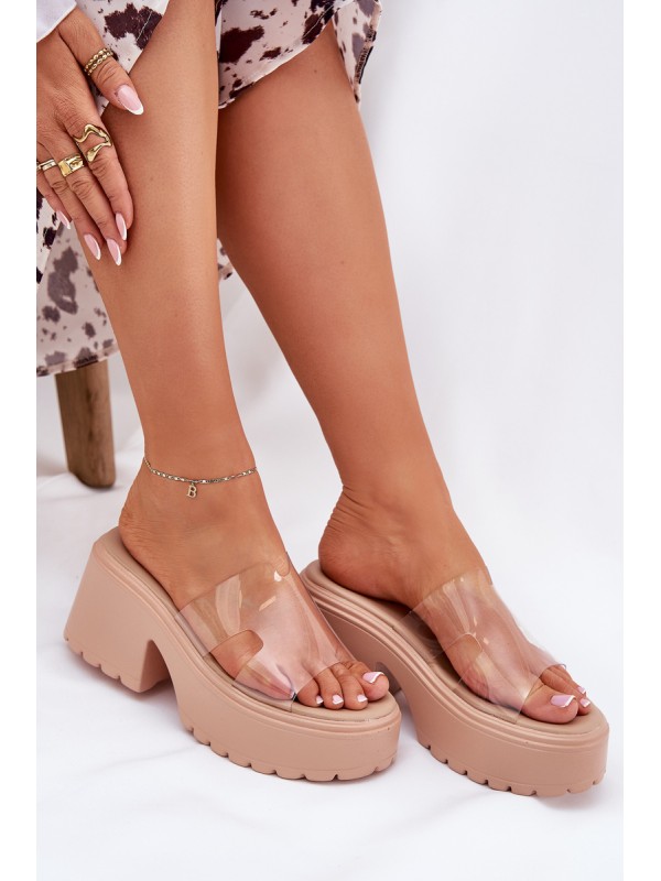 Transparent Women's Slippers On Platform And Chunky Heel Beige Rizana