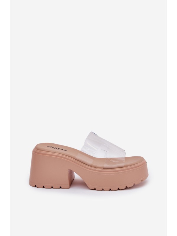 Transparent Women's Slippers On Platform And Chunky Heel Beige Rizana