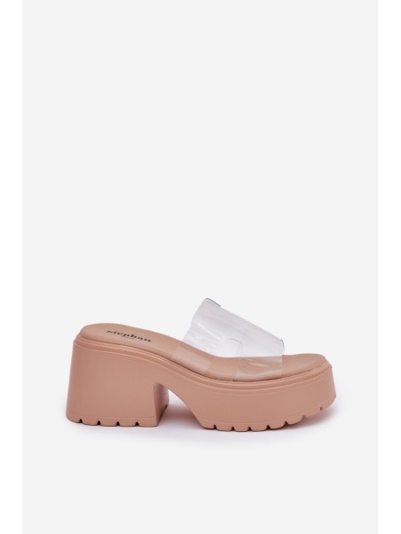 Transparent Women's Slippers On Platform And Chunky Heel Beige Rizana
