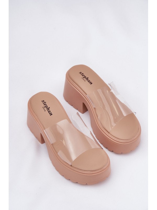 Transparent Women's Slippers On Platform And Chunky Heel Beige Rizana