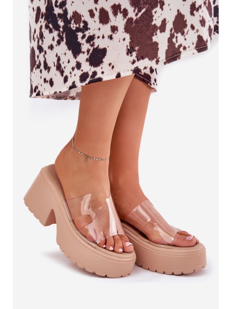Transparent Women's Slippers On Platform And Chunky Heel Beige Rizana