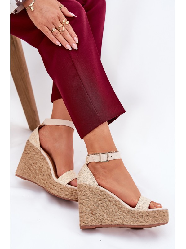 Wedge Sandals For Women With Braiding Beige Adelio