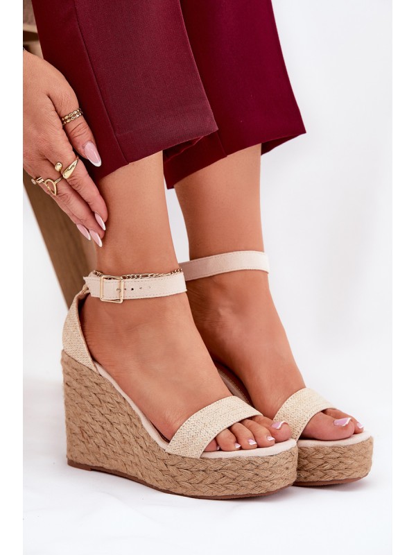 Wedge Sandals For Women With Braiding Beige Adelio