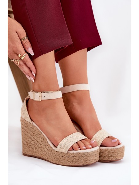 Wedge Sandals For Women With Braiding Beige Adelio
