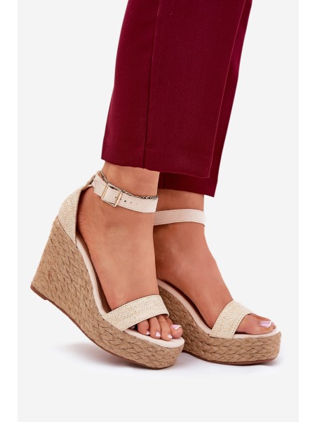 Wedge Sandals For Women With Braiding Beige Adelio