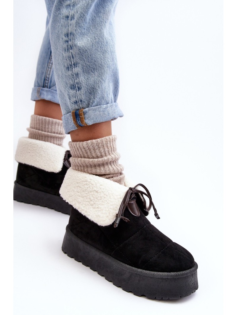 Platform Snow Boots With Fur Black Olimuka