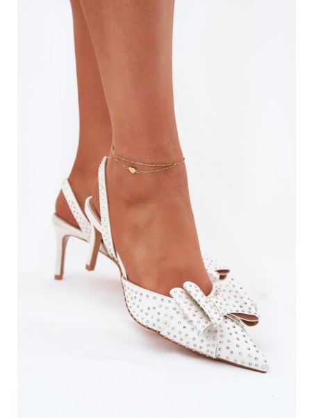 Embellished Heels With Open Back And Bow White Nilandriela
