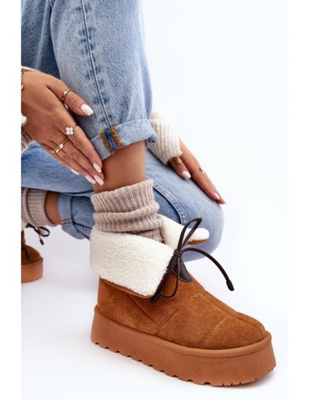 Women's Platform Snow Boots with Fur Camel Olimuka