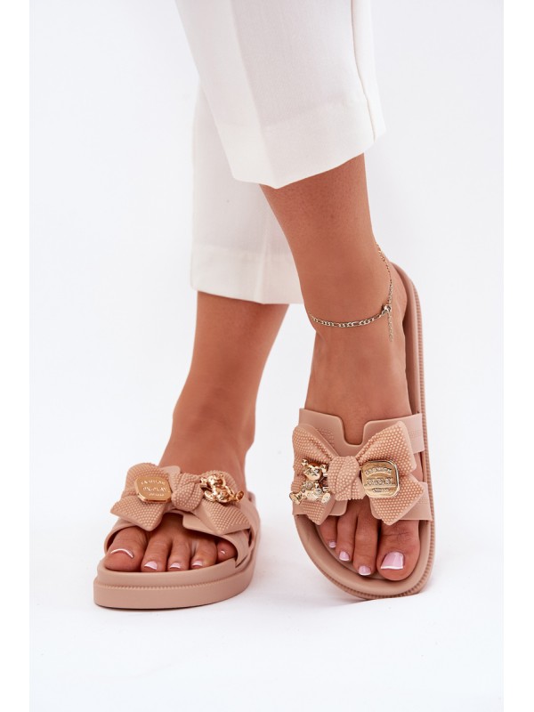 Women's Slippers With Bow And Golden Brooch Black Lynara