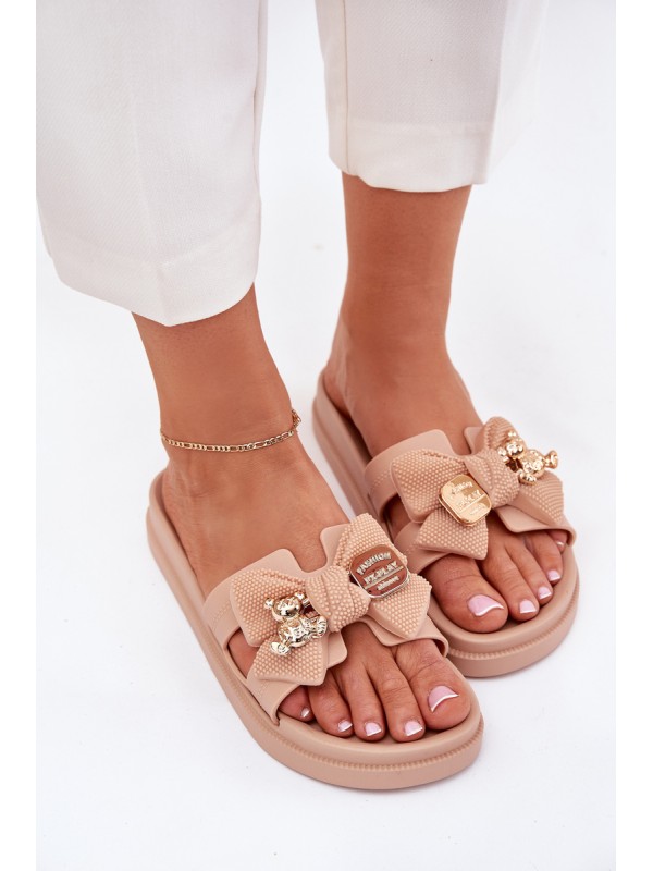 Women's Slippers With Bow And Golden Brooch Black Lynara 2