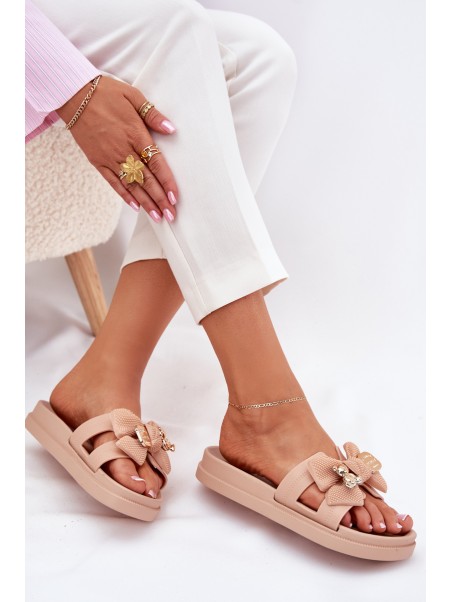 Women's Slippers With Bow And Golden Brooch Black Lynara