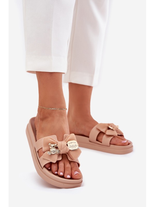 Women's Slippers With Bow And Golden Brooch Black Lynara