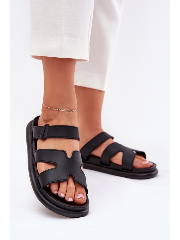 Rubber Women's Slippers With Strap Black Tavirae