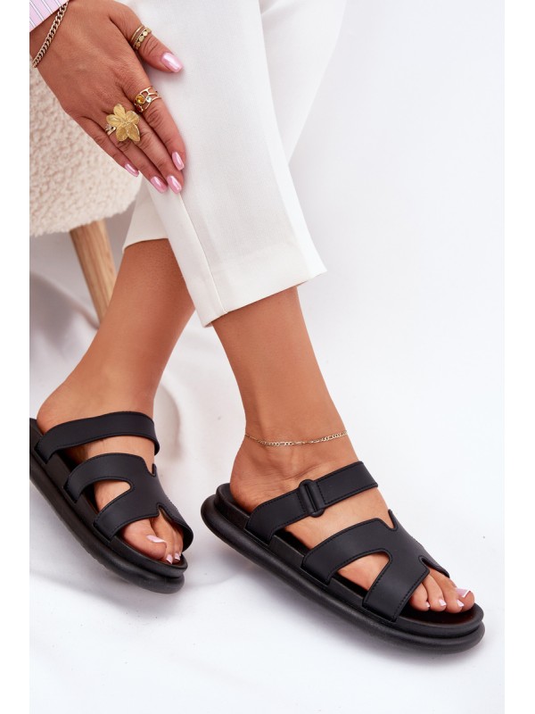 Rubber Women's Slippers With Strap Black Tavirae