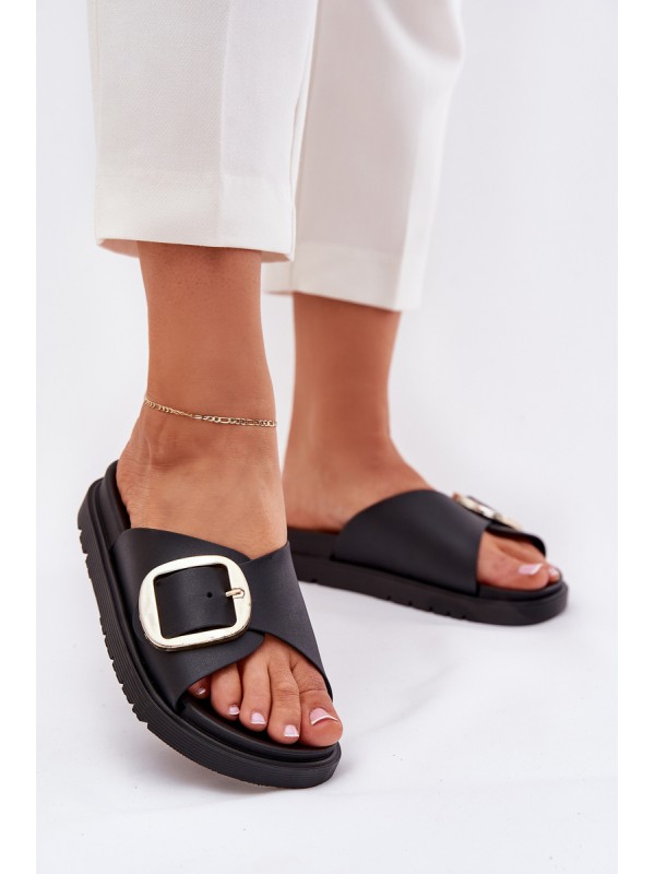 Ladies Platform Sandals With Gold Buckle Black Jovira