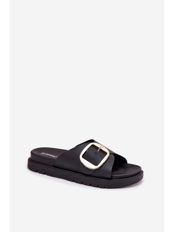 Ladies Platform Sandals With Gold Buckle Black Jovira