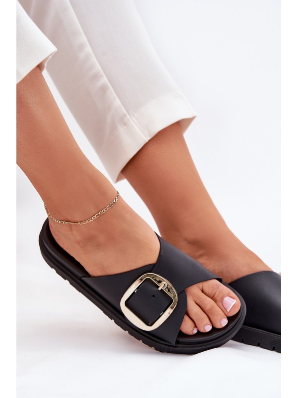 Ladies Platform Sandals With Gold Buckle Black Jovira