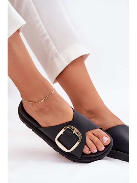 Ladies Platform Sandals With Gold Buckle Black Jovira