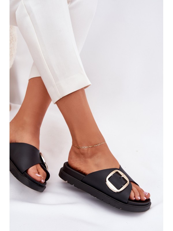 Ladies Platform Sandals With Gold Buckle Black Jovira