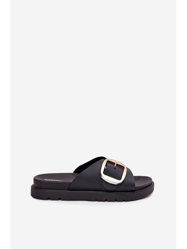 Ladies Platform Sandals With Gold Buckle Black Jovira