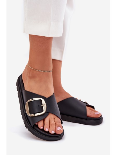 Ladies Platform Sandals With Gold Buckle Black Jovira