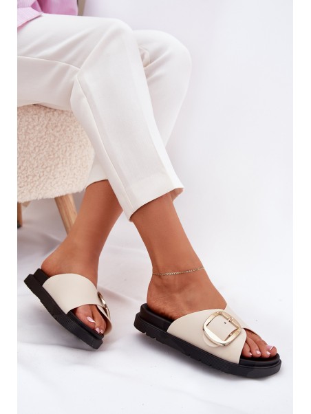 Women's Platform Sandals With Gold Buckle Beige Jovira