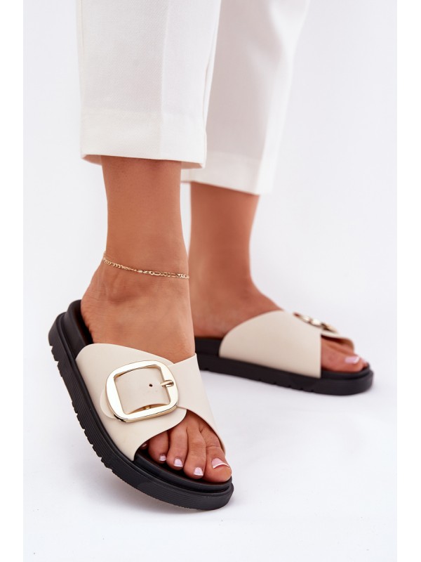 Women's Platform Sandals With Gold Buckle Beige Jovira 2